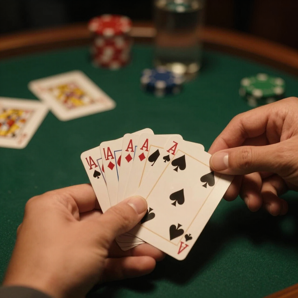 Manos con cartas españolas sobre el paño verde
